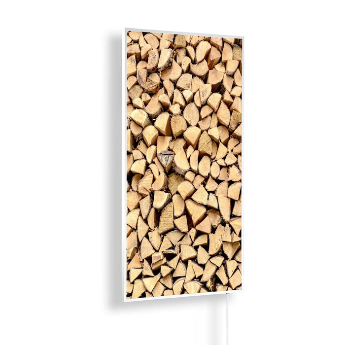 Könighaus Infrarotheizung Hochkant mit Motiv Holzstapel