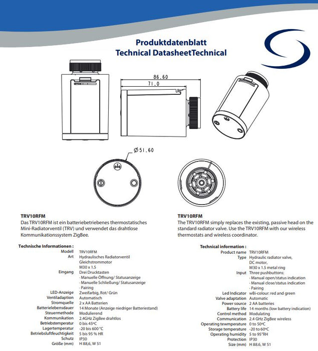 Salus Controls Funk Heizkörper Thermostatkopf TRV10RFM